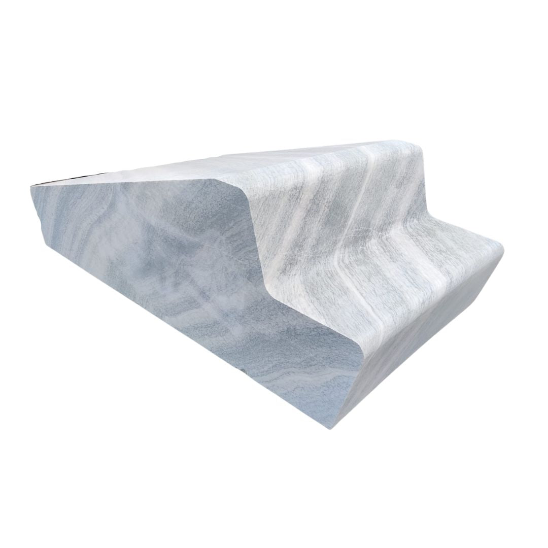 Shaped bench in Cristallina Green Ondulato marble