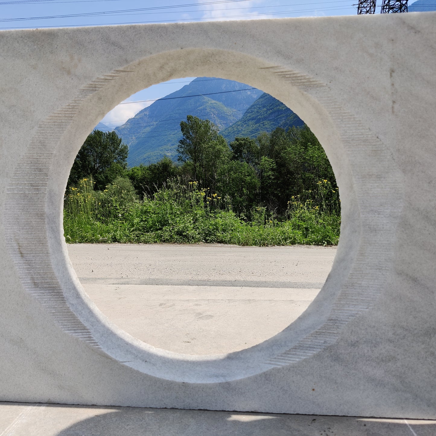 Slab with hole in Cristallina White Venato marble